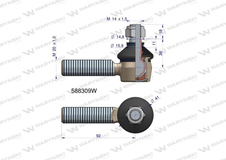 Przegub kierowniczy 92mm- M20x1,0 588309 WARYŃSKI 4