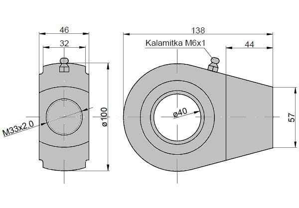 Ucho siłownika KT2.80 (UE2.80) łożysko GE40 2