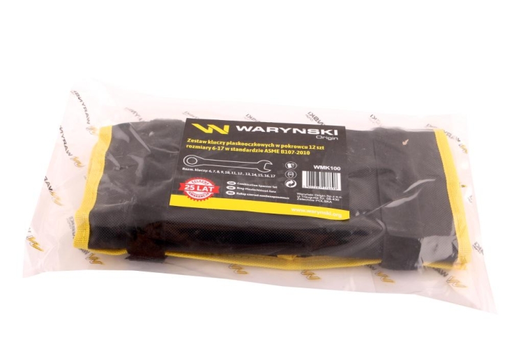 Zestaw kluczy płaskooczkowych w pokrowcu 12 szt rozmiary 6-17 w standardzie ASME B107-2010 Waryński (2)