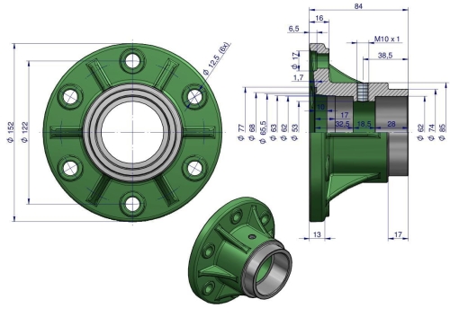 Piasta talerza agregatu 6-otworowa wklęsła łożyska stożkowe 1861020010 (2)