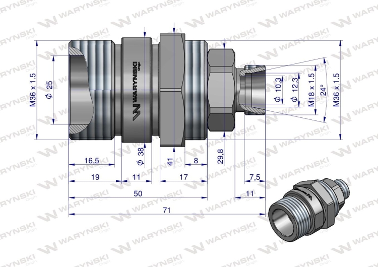 Zawór gniazdo (Bizon) M18x1,5 skręcane (ZSR6160101) Waryński  2