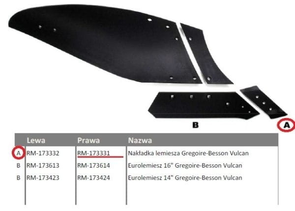 Dłuto nakładka lemiesza lewe 173331 Gregoire-Besson Vulcan 2