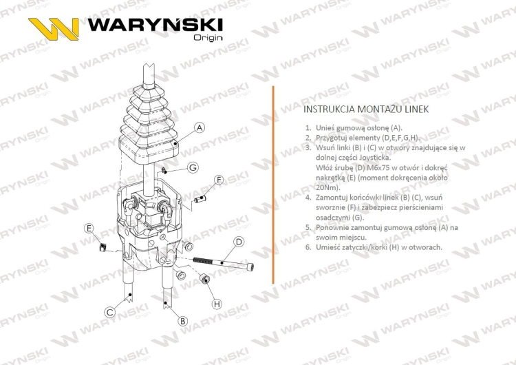 Joystick pod linki zakończone widełkami z 1 przełącznikiem (z przyciskiem na widełki IP-6029 JOYSTIKW) Waryński 5