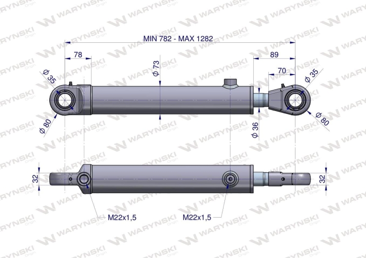 Cylinder hydrauliczny - siłownik dwustronny CJ2F-63/36/500Z do Ładowacz TUR Waryński 2