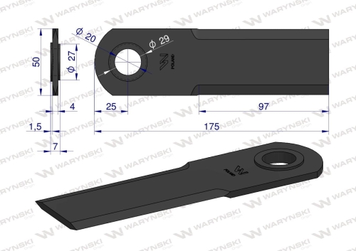 Nóż obrotowy rozdrabniacz słomy sieczkarnia 175x50x4mm otwór 20 zastosowanie 7558740 Claas WARYŃSKI 2