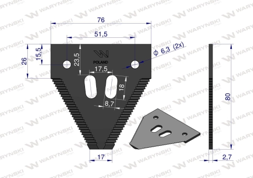 Nóż żniwny 80x76x2.7mm otwór 6.5 zastosowanie 1096606 420100046 Schumacher WARYŃSKI