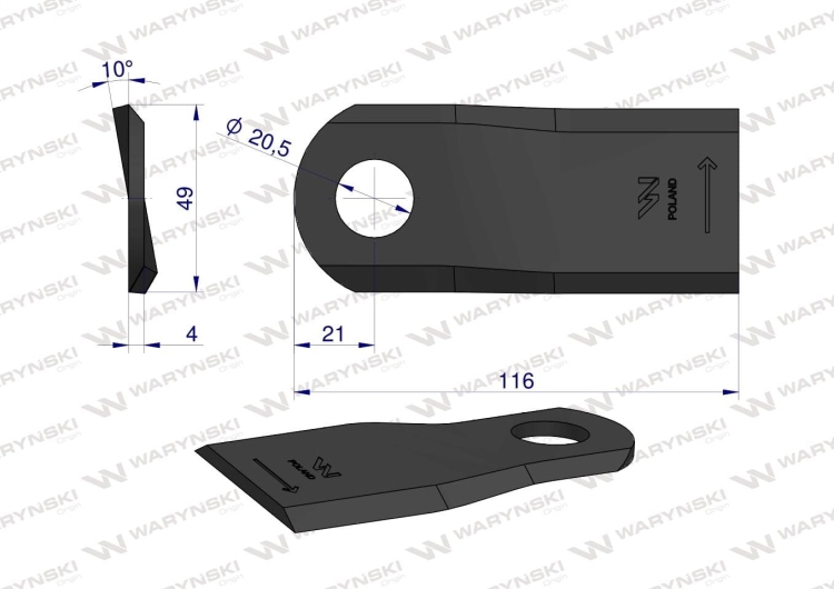Nóż nożyk kosiarka lewy 116x48x4mm otwór 20.5 zastosowanie 6804710 Kuhn WARYŃSKI 2