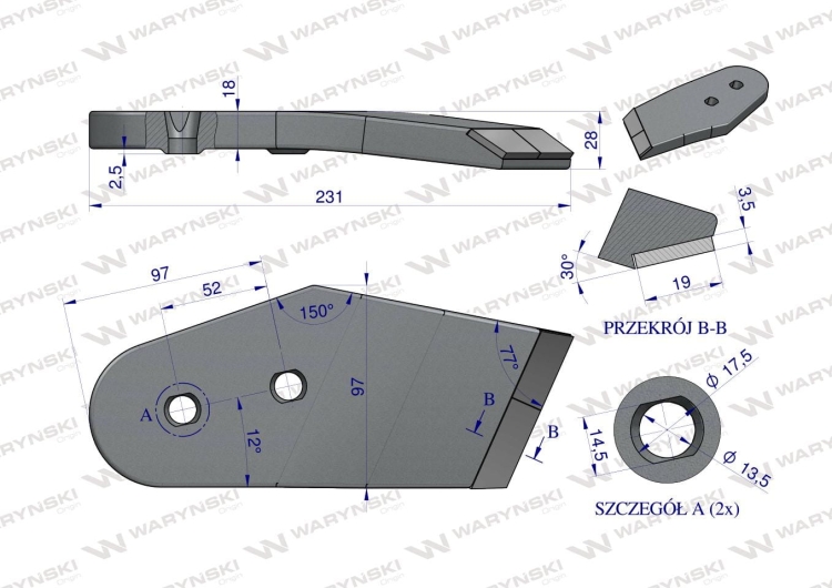Dłuto nakładka lemiesza prawa zastosowanie Kuhn Pług z węglikiem wolframu WARYŃSKI MAXX (3)