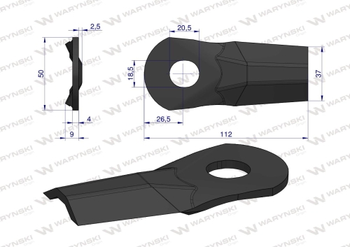 Nóż nożyk kosiarka gięty 112x50x4mm otwór 18.5x20.5 5684000 Kuhn WARYŃSKI 2
