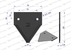 Nóż żniwny 83x76x2.8mm otwór 6.5 John Deere P49650 AZ32298 WARYŃSKI 2