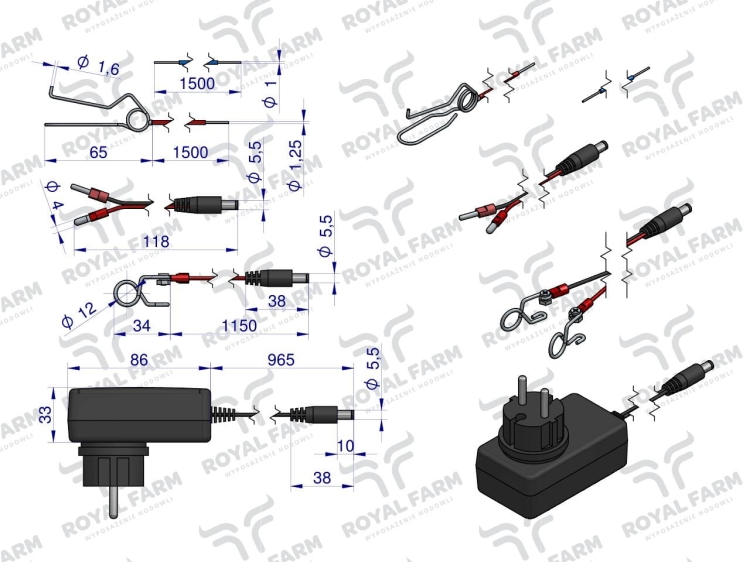 Elektryzator 1J bateryjno-sieciowy (uniwersalny) RF-1000 z zasilaczem ROYAL FARM 4