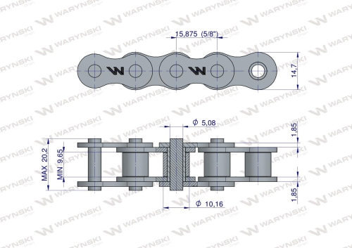 Łańcuch rolkowy wzmocniony przemysłowy 10BH-1 (R1 5/8) 2.5 m Waryński 2