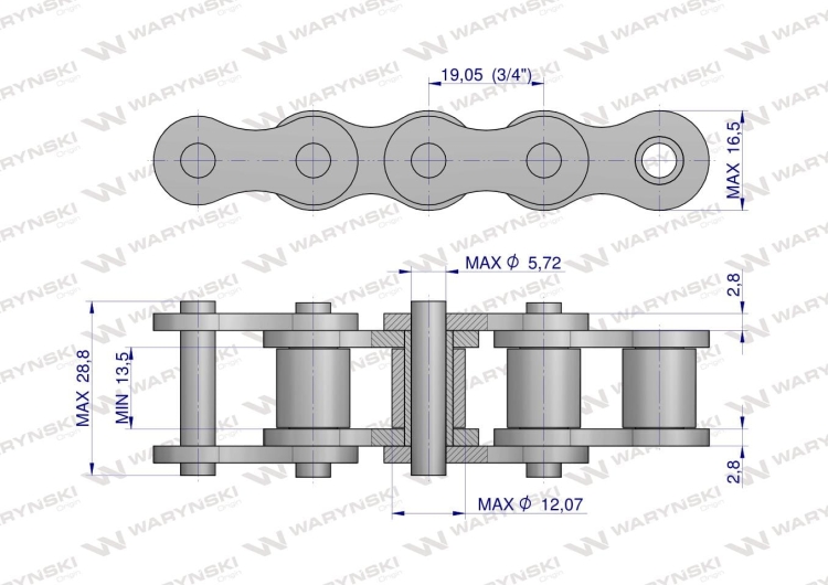 Łańcuch rolkowy 12BHF3 515 RE425 (3/4 - 13.5) Waryński 2