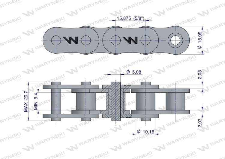 Łańcuch rolkowy 50SP (R1 5/8) 5m Waryński 2