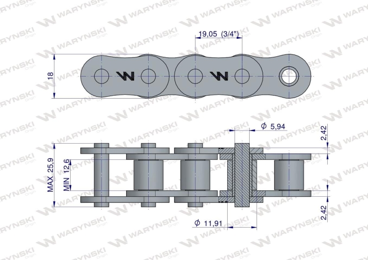 Łańcuch rolkowy 12A-1 ANSI A 60 (R1 3/4) Waryński  2