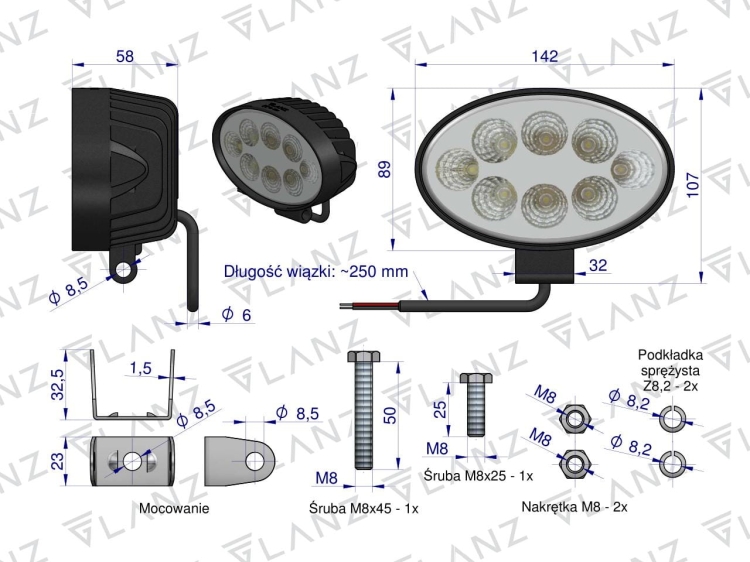 Lampa robocza elipsa 24W 8 LED GLANZ 4