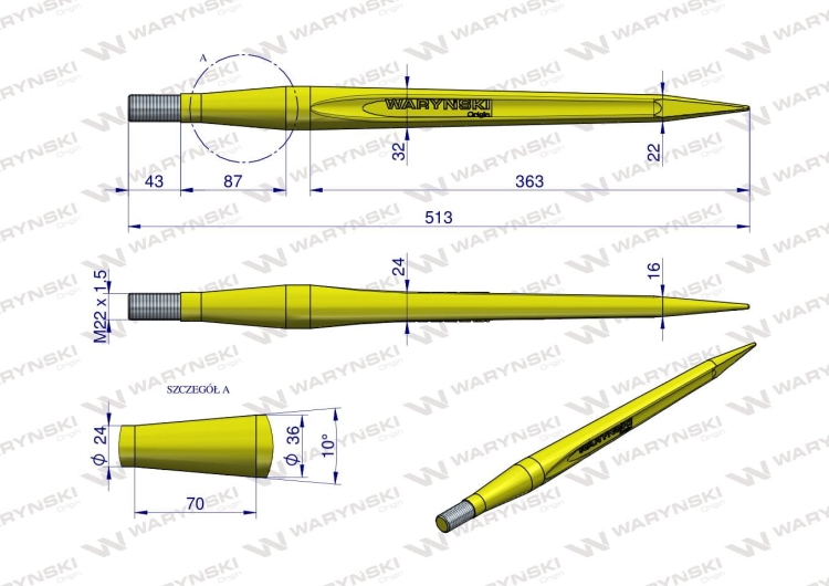 Ząb ładowacza uniwersalny prosty L- 510 mm Tur WARYŃSKI 2