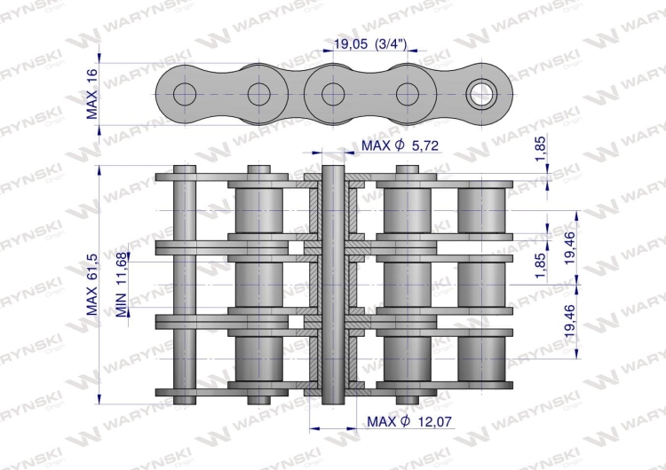 Łańcuch rolkowy 12B-3-118Ps Waryński  2