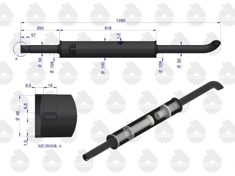 Tłumik okrągły długi 5.4kg 1280mm C-360 ORYGINAŁ URSUS 3