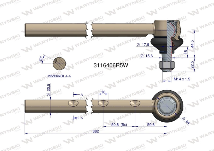 Przegub kierowniczy 382mm Case 3116406R5 WARYŃSKI (3)