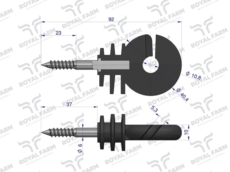 Izolator okrągły z wkrętem fi 6 do drewna ROYAL FARM 2