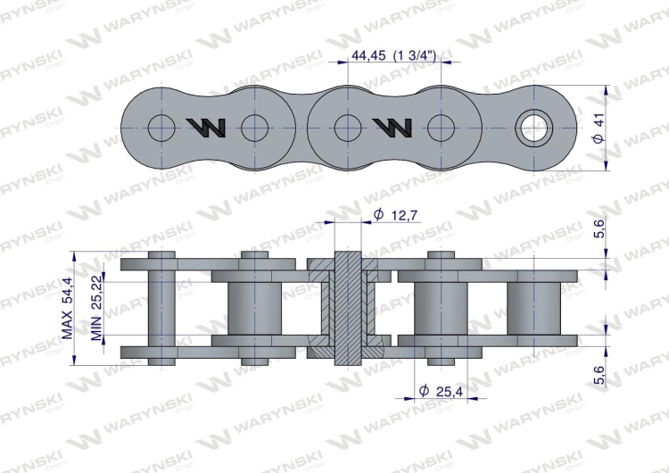 Łańcuch rolkowy wzmocniony 28A-1 ANSI A 140 (R1 1.3/4) 5m Waryński 2