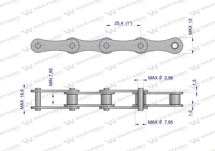 Łańcuch rolkowy L208A-34PZ zastosowanie Claas 600981. 600981.0. 0006009810 Waryński 2