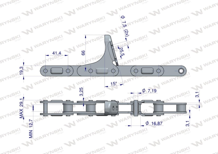 Łańcuch obrywacza kolb przystawki do kukurydzy zamknięty 48 ogniw CA555 x 48A C6E zastosowanie John Deere CASE 176279C91 WARYŃSKI
