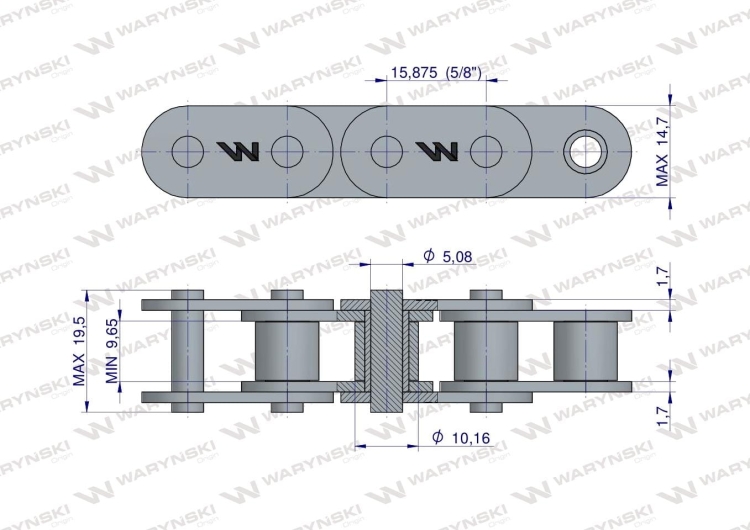 Łańcuch rolkowy prosta płytka 10B-1 (R1 5/8) 5 m Waryński  2
