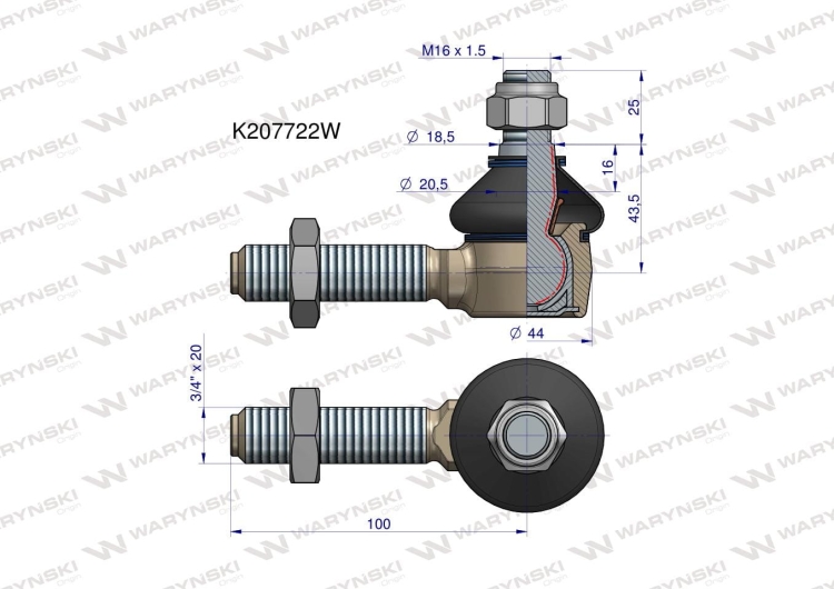 Przegub kierowniczy 3/4' K207722 WARYŃSKI 3