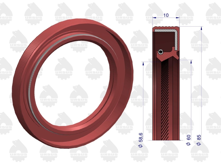 Pierścień uszczelniający wału korbowego przedni Fluoroelastomer C-330 ORYGINAŁ URSUS 3
