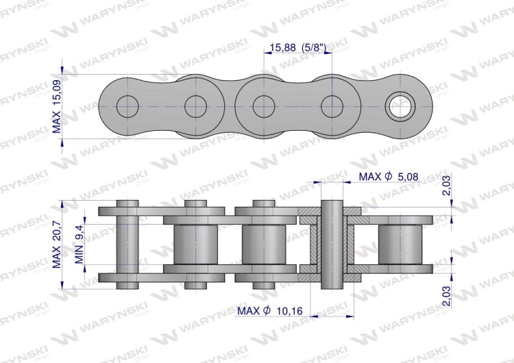 Łańcuch rolkowy napęd - wysypu ANSI 50A-115PS+Z+P zastosowanie New Holland 80116140 Waryński (2)