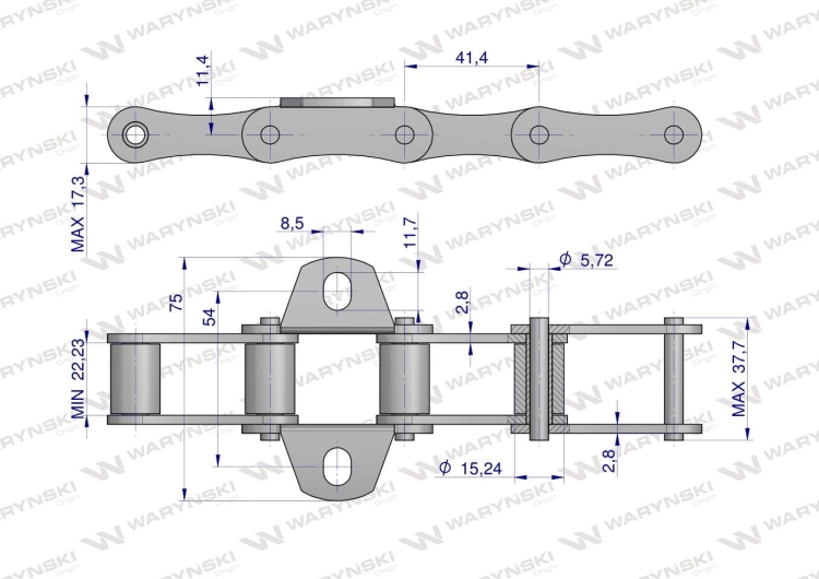 Łańcuch podajnika S45 łapka K1 co 4 ogniwa 5m Waryński 2