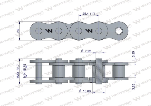 Łańcuch rolkowy 16A-1 ANSI A 80 (R1 1) Waryński 2