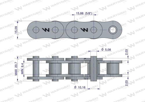 Łańcuch rolkowy 10A-1 ANSI A 50 (R1 5/8) Waryński 2