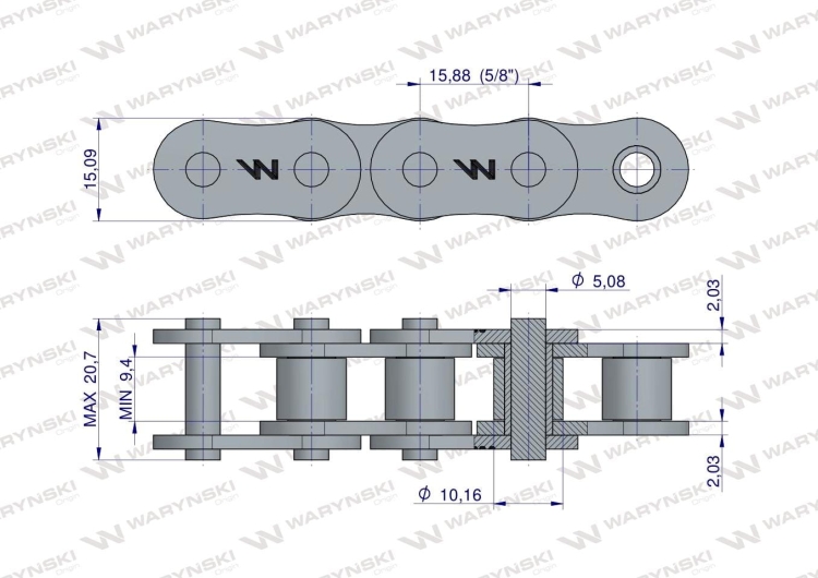 Łańcuch rolkowy 10A-1 ANSI A 50 (R1 5/8) Waryński 2