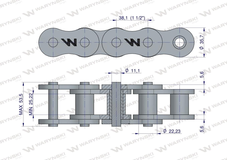 Łańcuch rolkowy wzmocniony przemysłowy 24AH-1 ANSI A 120H (R1 1.1/2) 2.5 m Waryński 2