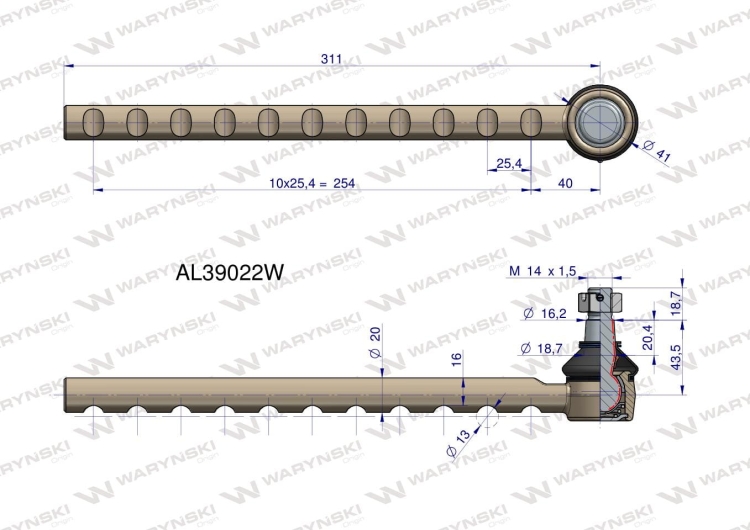 Przegub kierowniczy 311mm AL39022 WARYŃSKI 2