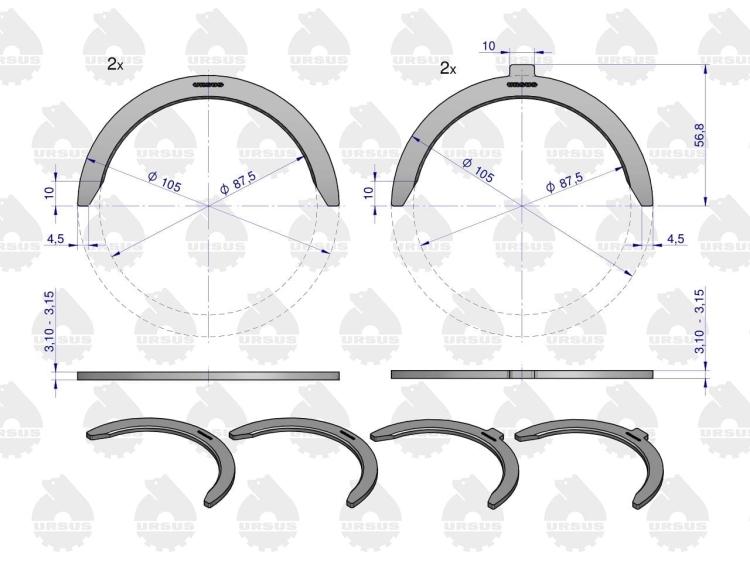 Komplet półpierścieni N-0.40 (II szlif) 42013991 C-330 ORYGINAŁ URSUS 2