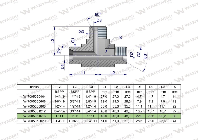 Trójnik hydrauliczny calowy BBB 1" BSP (XT) Waryński 2