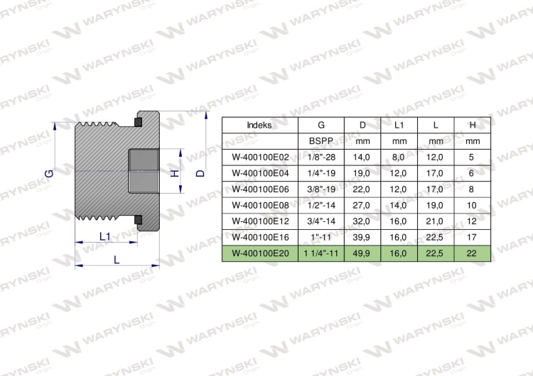 Korek hydrauliczny calowy (na imbus) 1 1/4" BSP ED Waryński  2