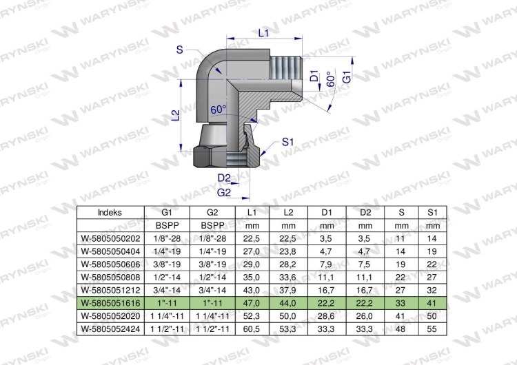 Kolanko hydrauliczne calowe AB 1" BSP Waryński 2
