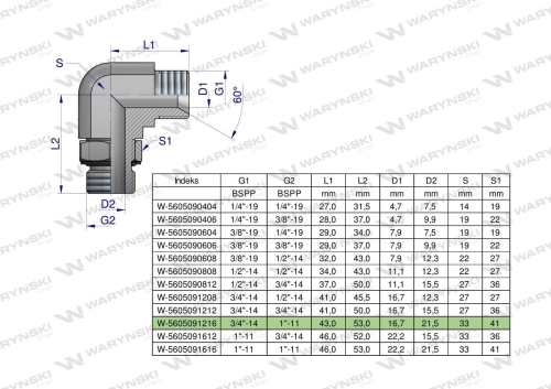 Kolanko hydrauliczne nastawne calowe BB 3/4" x 1" BSP z regulacją Waryński 2
