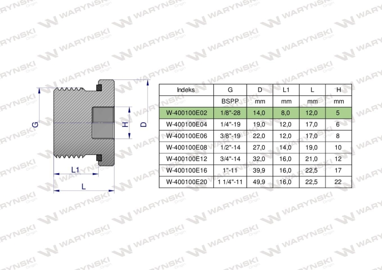 Korek hydrauliczny calowy (na imbus) 1/8" BSP ED Waryński (2)