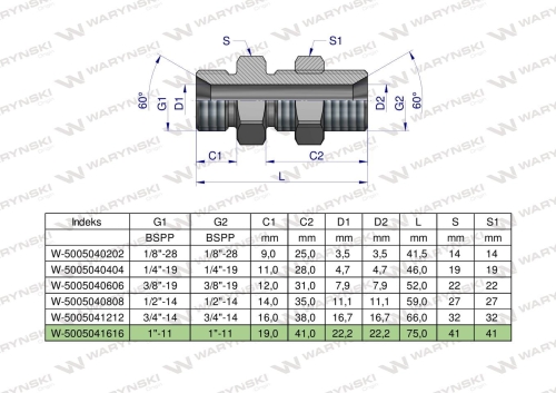 Złączka hydrauliczna calowa grodziowa BB 1" BSP z przeciwnakrętką (XSV) Waryński 2