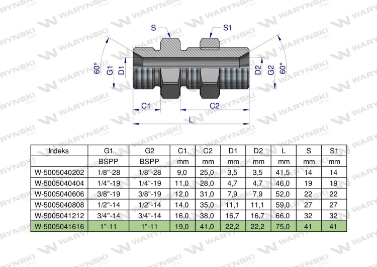 Złączka hydrauliczna calowa grodziowa BB 1" BSP z przeciwnakrętką (XSV) Waryński 2