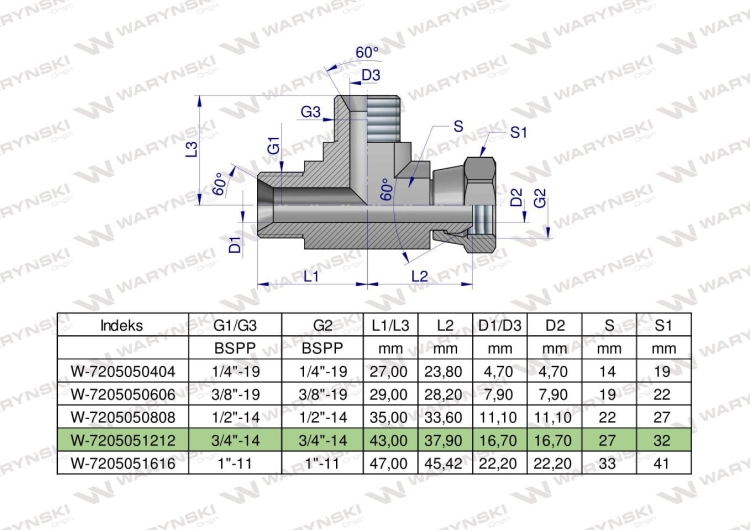 Trójnik hydrauliczny niesymetryczny calowy BBA 3/4" BSP (XEVL) Waryński 4