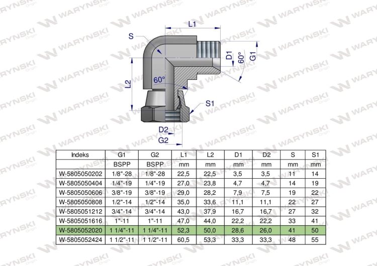 Kolanko hydrauliczne calowe AB 1 1/4" BSP Waryński 4
