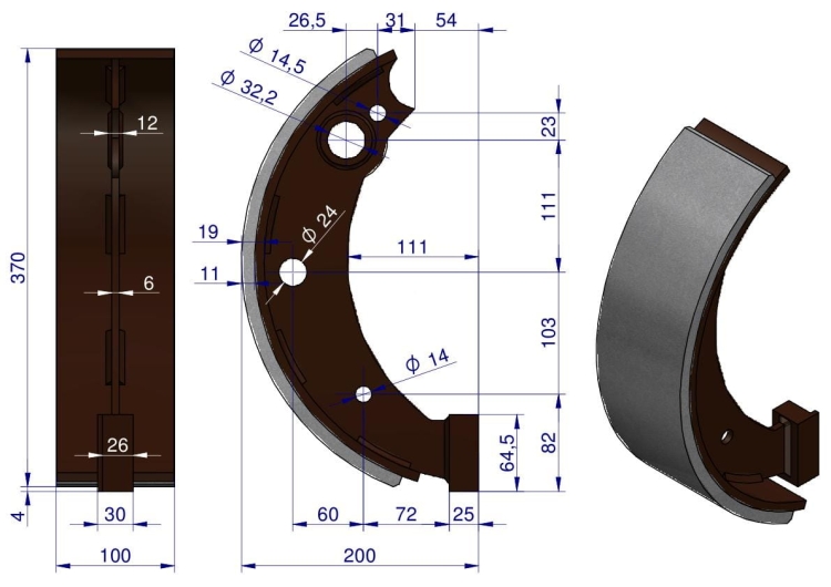 Szczęka hamulcowa kpl. 1-prawa 1-lewa przyczepa D-50 6010027000/6010027200 POLMO 2