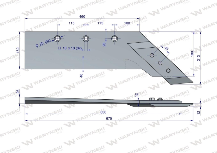 Lemiesz z dłutem zamiennik AS/0184 Atlas Unia Pług stal borowa Waryński 2
